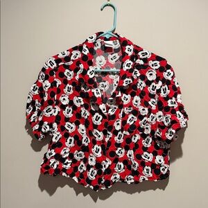 Disney Women's Red Mickey Mouse Crop Top, button down shirt